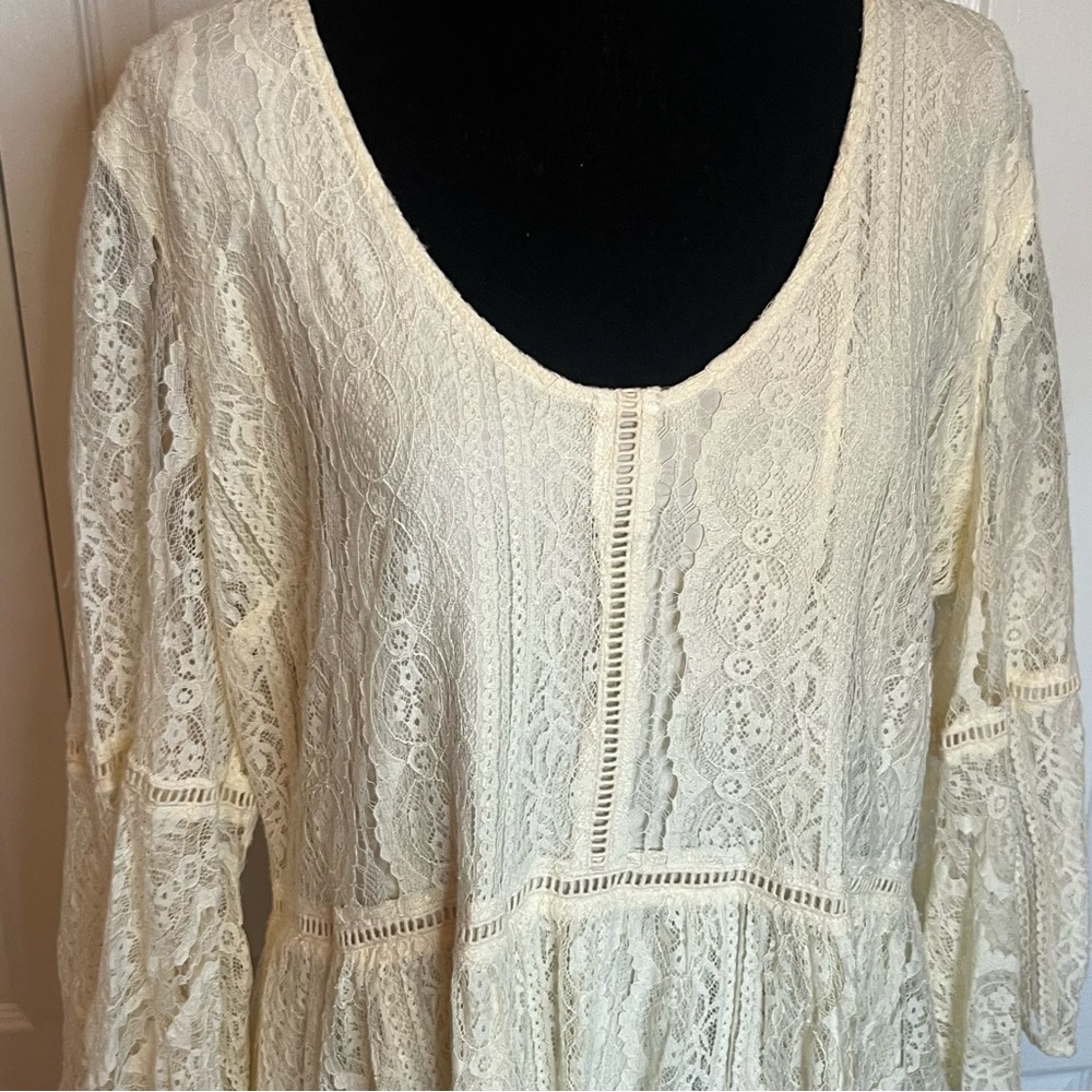 Shyanne Ivory Bell Sleeve Lace Dress Plus XXL Western Boho Baby Doll Lined - Picture 8 of 14